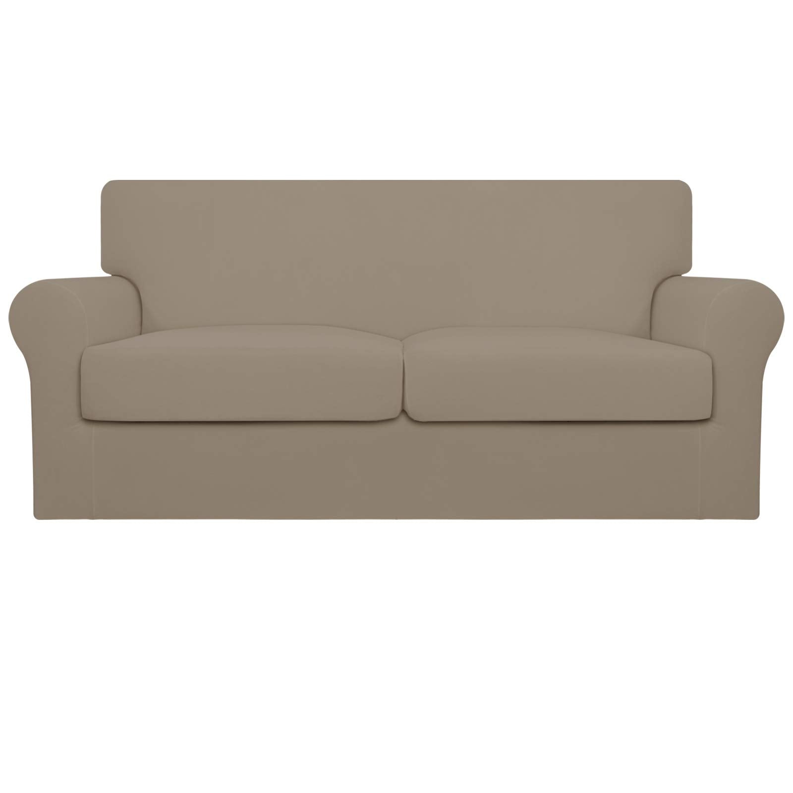 Easy-Going Oversized 3 Pieces Stretch Fleece Soft Loveseat Couch Cover For Pets - Washable Sofa Slipcover For 2 Separate Cushion Couch - Elastic Furniture Protector For Dogs, Kids Natural