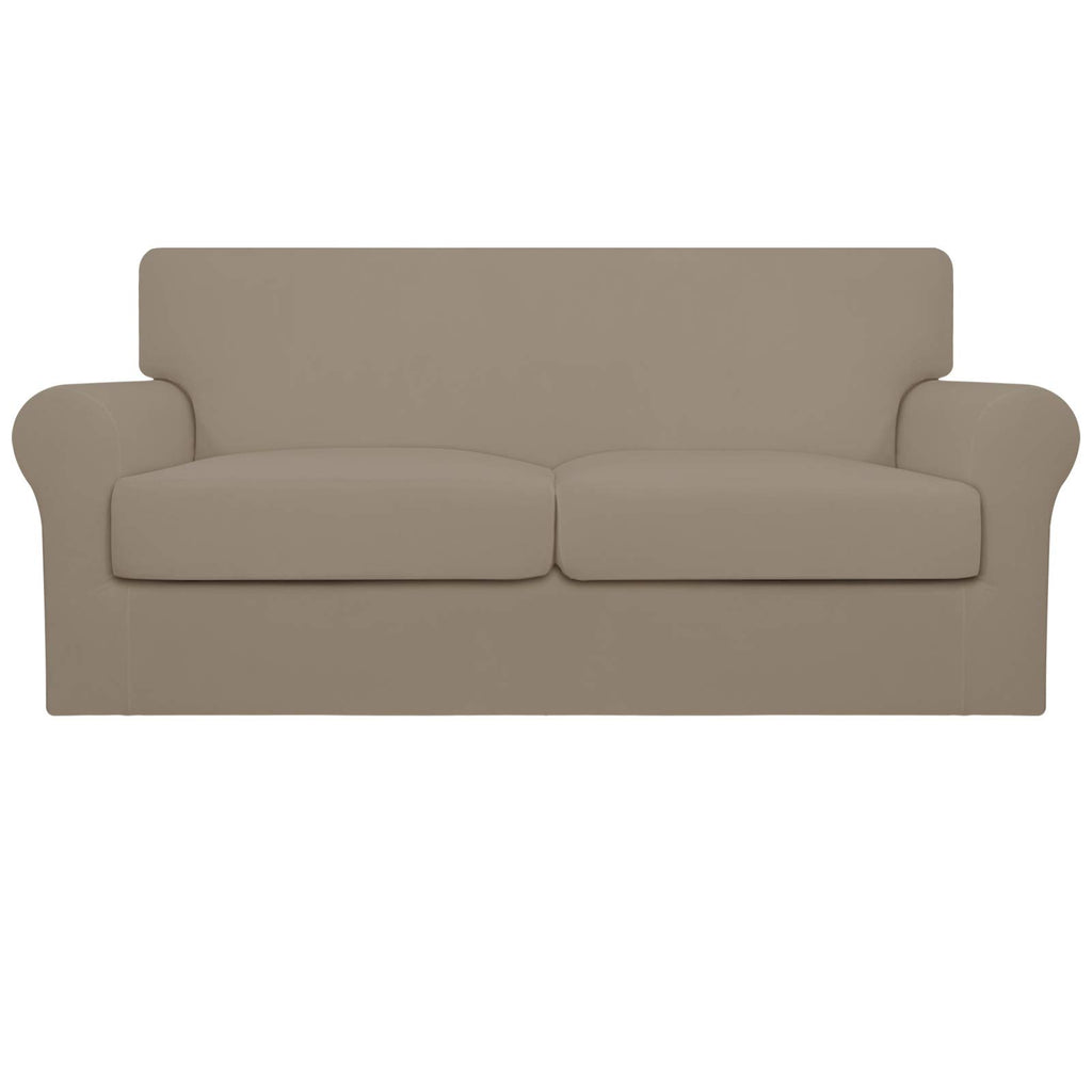 Easy-Going Oversized 3 Pieces Stretch Fleece Soft Loveseat Couch Cover For Pets - Washable Sofa Slipcover For 2 Separate Cushion Couch - Elastic Furniture Protector For Dogs, Kids Natural
