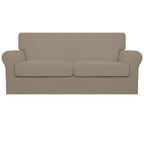 Easy-Going Oversized 3 Pieces Stretch Fleece Soft Loveseat Couch Cover For Pets - Washable Sofa Slipcover For 2 Separate Cushion Couch - Elastic Furniture Protector For Dogs, Kids Natural