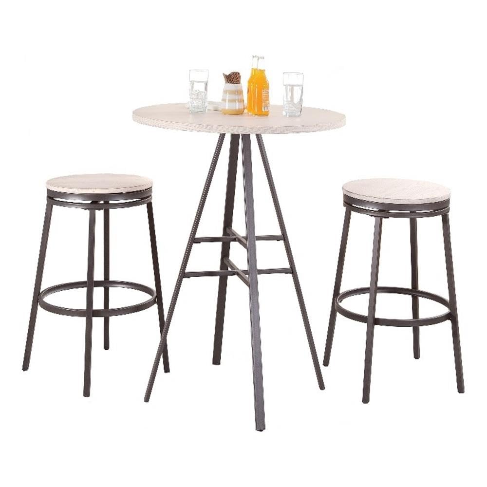 American Woodcrafters Jaidon 3-Piece Gray Metal Pub Height Table Set with Backless Swivel Stools
