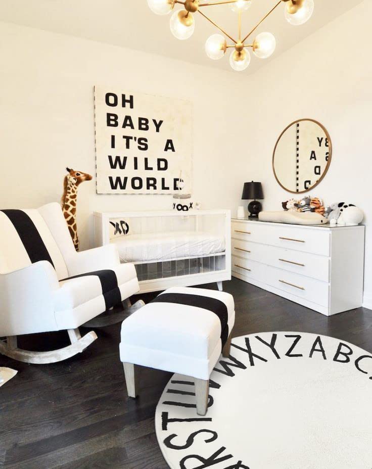 Topotdor Round Kids Play Rug Alphabet Nursery Area Rug Extra Large Soft Crawling Play Mat For Children Toddlers Bedroom (47 Inch, Beige)