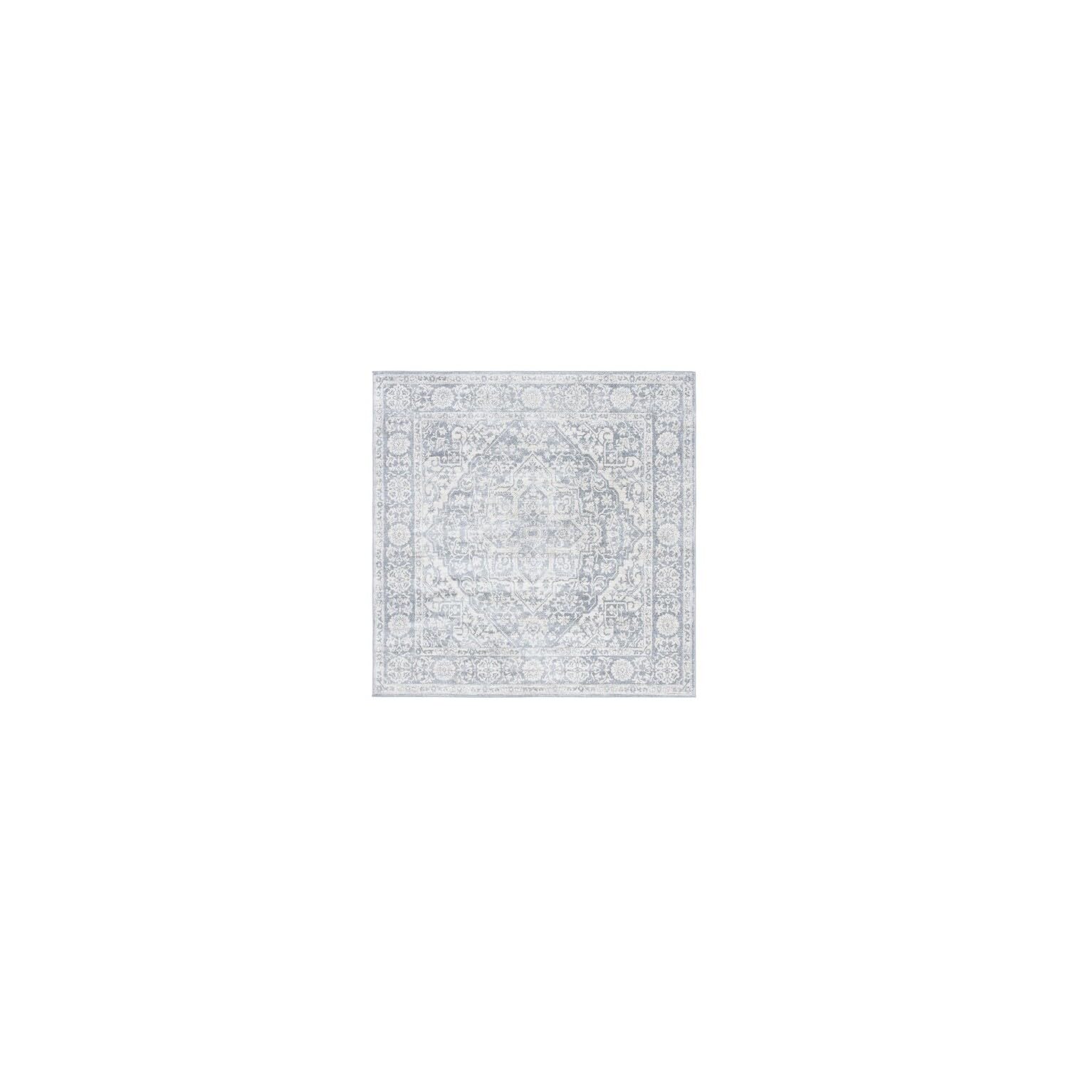 SAFAVIEH Brentwood Collection 5' Square Light Grey/Ivory BNT832F Medallion Distressed Non-Shedding Living Room Bedroom Area Rug