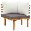 vidaXL Outdoor Patio Corner Sofa with Cushions, Rustic Light Wood Design, Solid Acacia Wood Construction, Dark Gray and White Cu