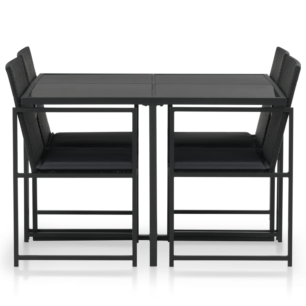 vidaXL Patio Dining Set 5 Piece, Patio Dining Table Set with Glass Tabletop, Rattan Chairs with Cushions, Outdoor Furniture Set, Poly Rattan Black