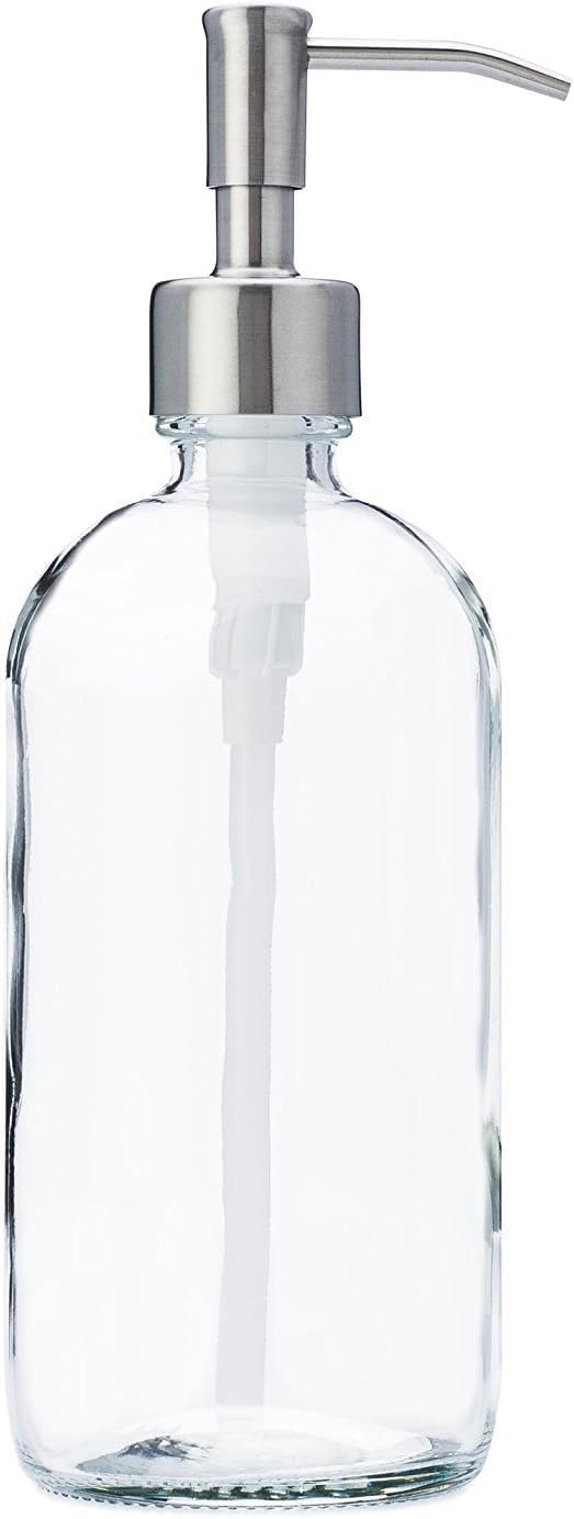 Clear Glass Jar Soap and Lotion Dispenser with Stainless Steel Pump  16 oz (1)