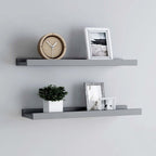 vidaXL Wall-Mounted Picture Frame Ledge Shelves - Set of 2, Gray MDF Design, Ideal for Displaying Frames and Decorations - Modern Style, 15.7"x3.5"x1.2"