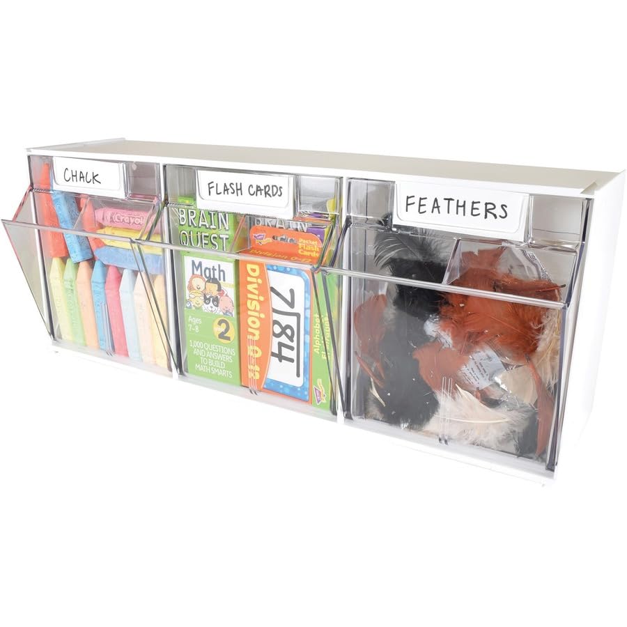 Deflecto Interlocking Multi Storage Organizer Tilt Bin, 9.5 x 23.6 x 7.8, White