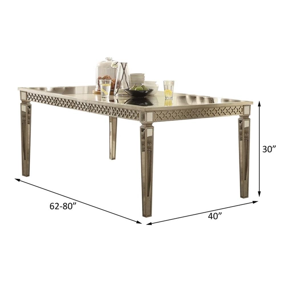 Acme Kacela Rectangular Wood Extendable Dining Table in Champagne and Mirrored