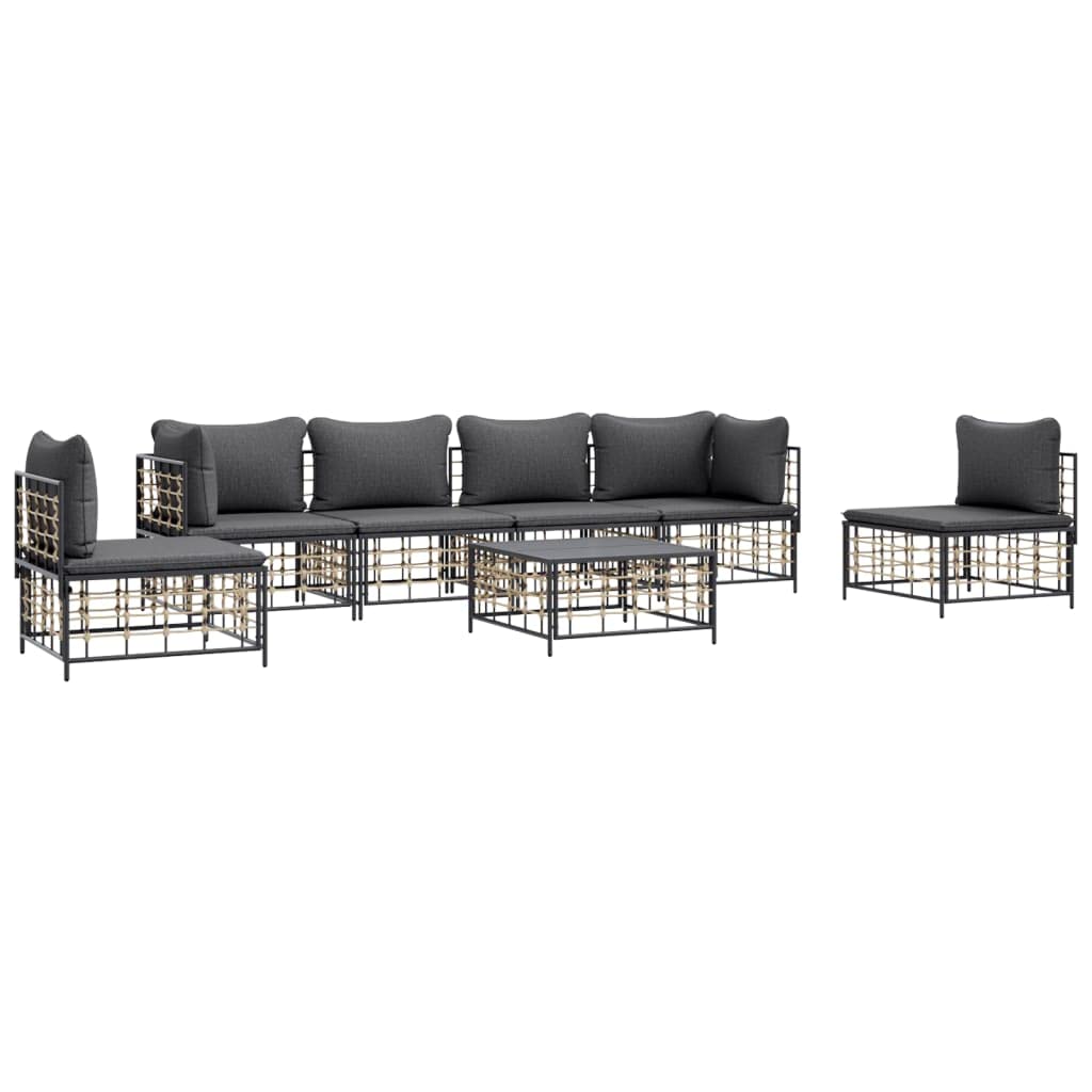 vidaXL 7 Piece Outdoor Patio Lounge Set with Cushions - Modular, Weather-Resistant Poly Rattan, Sturdy Steel Frame, Comfortable Cushioned Seating, Anthracite Color