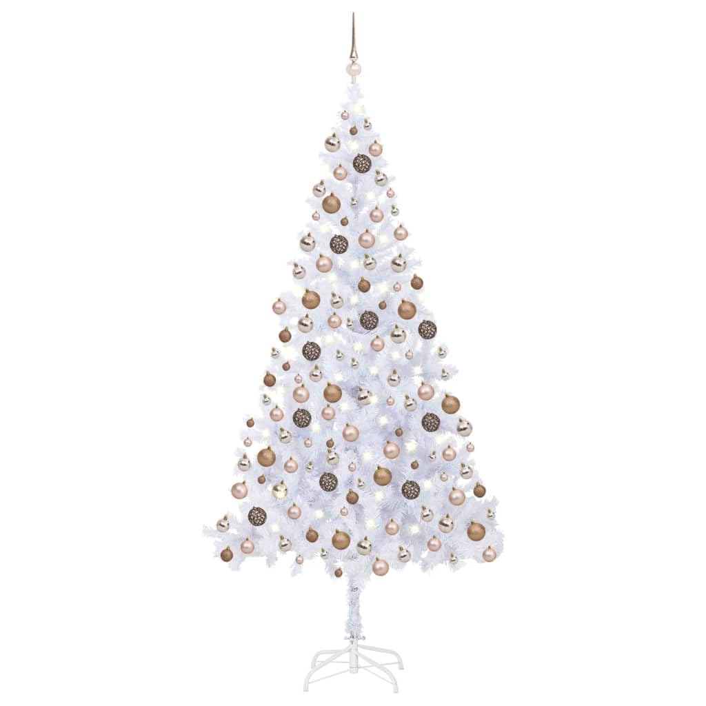 Vidaxl Green Artificial Pre-Lit Christmas Tree - Decorated With Shiny/Matt Gold & Bronze Balls - 910 Branch Tips - 300 Leds - 82.7&quot; Height, 41.3&quot; Diameter - Indoor Xmas Tree