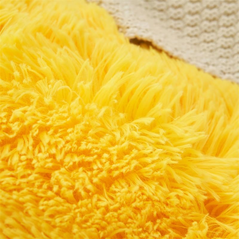 Chovy Faux Fur Plush Bright Yellow Comforter Sets Queen - Ultra Soft Shaggy Flannel Velvet Fluffy Fuzzy 3Pc Bedding Set (Comfort