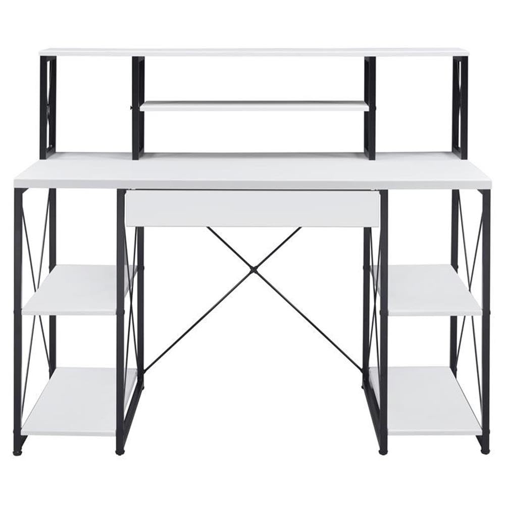 Acme Amiel Wooden 1-Drawer Writing Desk with Small Hutch in White and Black