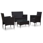 vidaXL PE Rattan Patio Lounge Set with Cushions - 4-Piece Modern and Comfortable Outdoor Seating in Black