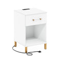 Furinno Tidur End Table, Side Table with USB and Type-C Charging Station, White
