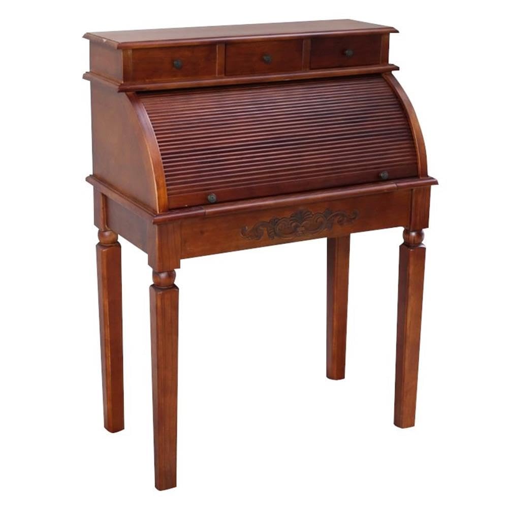 International Caravan Furniture Piece Carved Wood Roll Top Desk