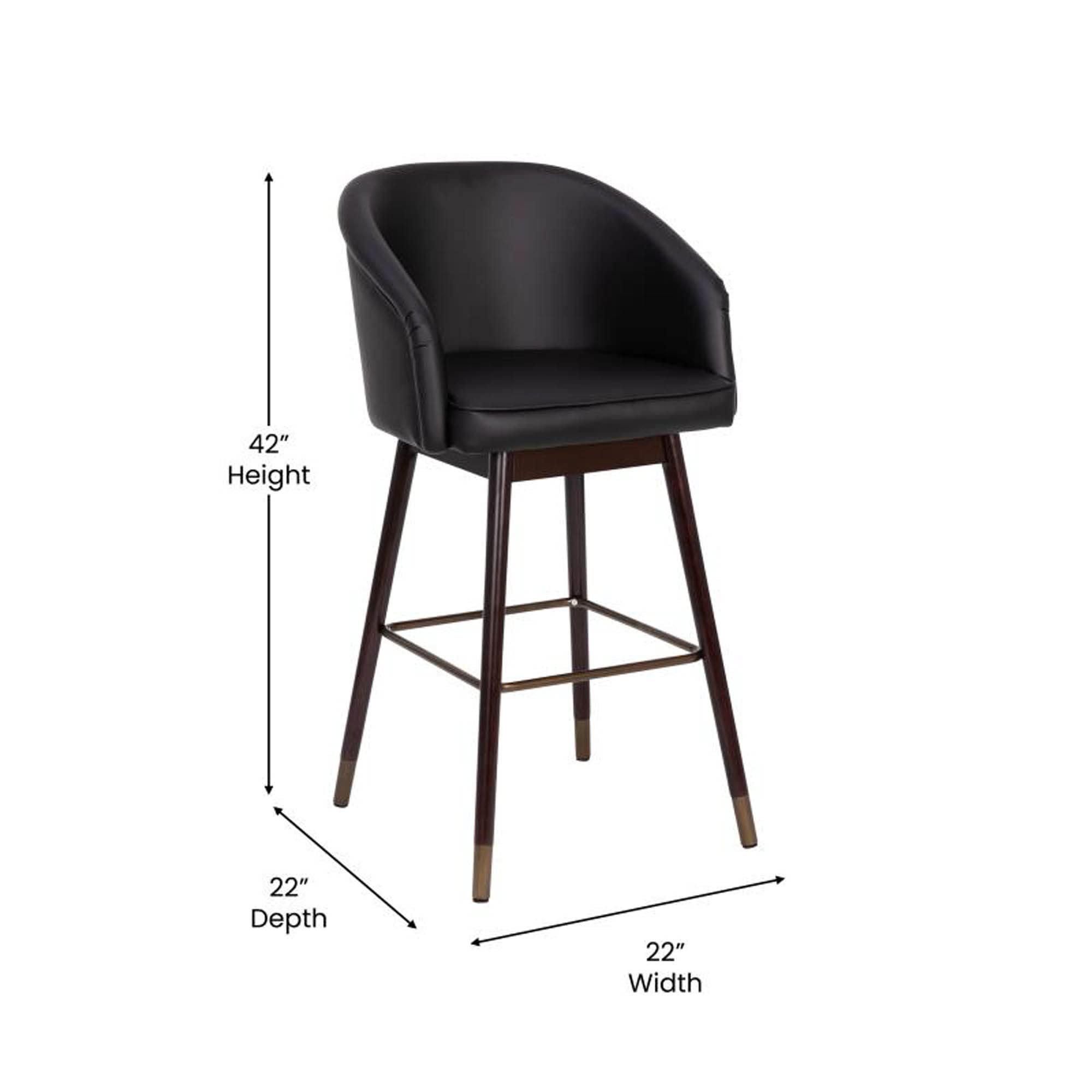 Flash Furniture Margo Commercial Grade Mid-Back Barstool - Black LeatherSoft Upholstery - Walnut Finish Beechwood Legs with Soft Bronze Accents - 30&quot; Bar Stool
