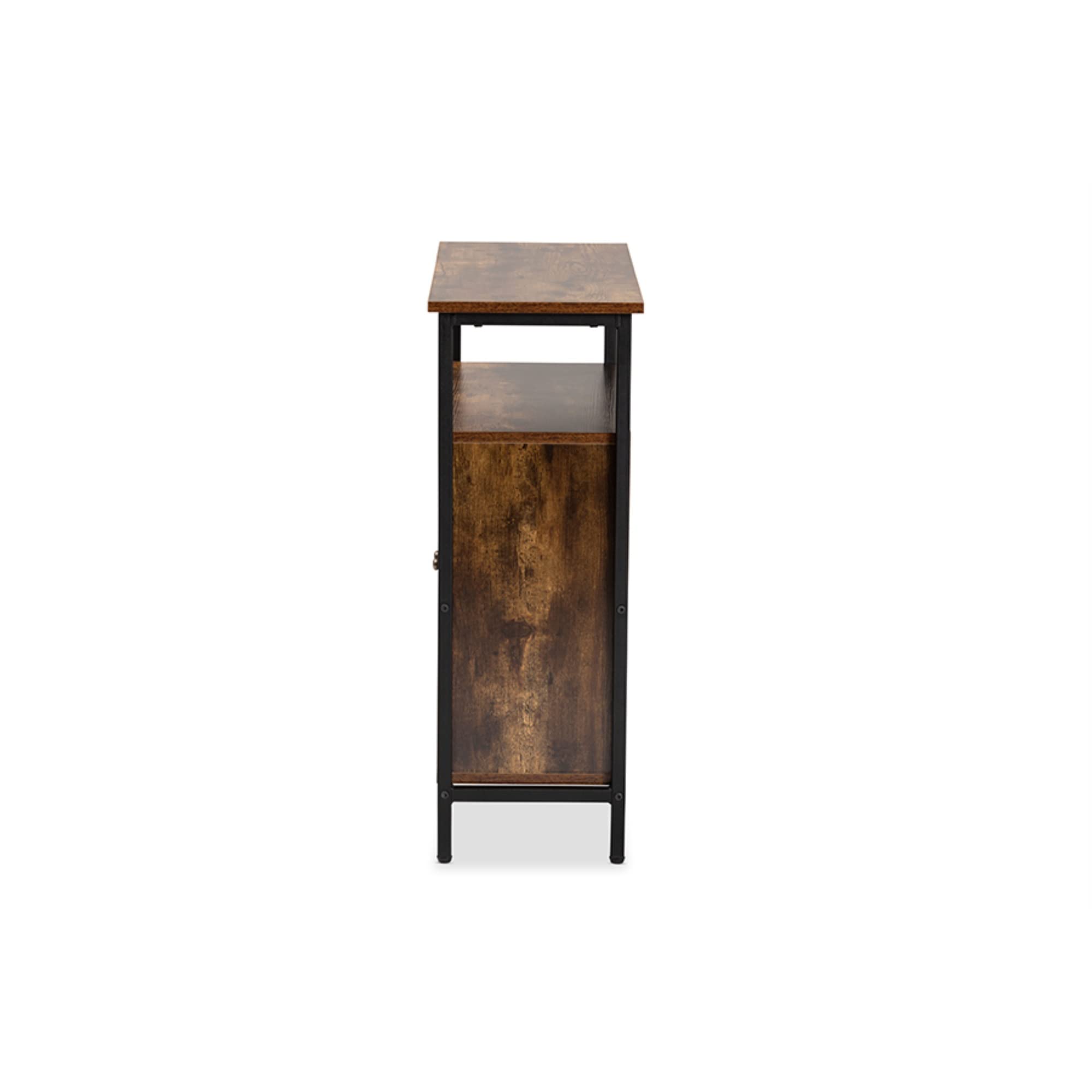 Wholesale Interiors Baxton Studio Wayland Brown Finished Wood and Gray Metal 2-Door Shoe Cabinet