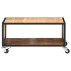 vidaXL Industrial Style Coffee Table, Square Solid Acacia Wood with Compartment, Polished and Lacquered Brown, 27.6"x27.6"x12.6", with 4 Casters