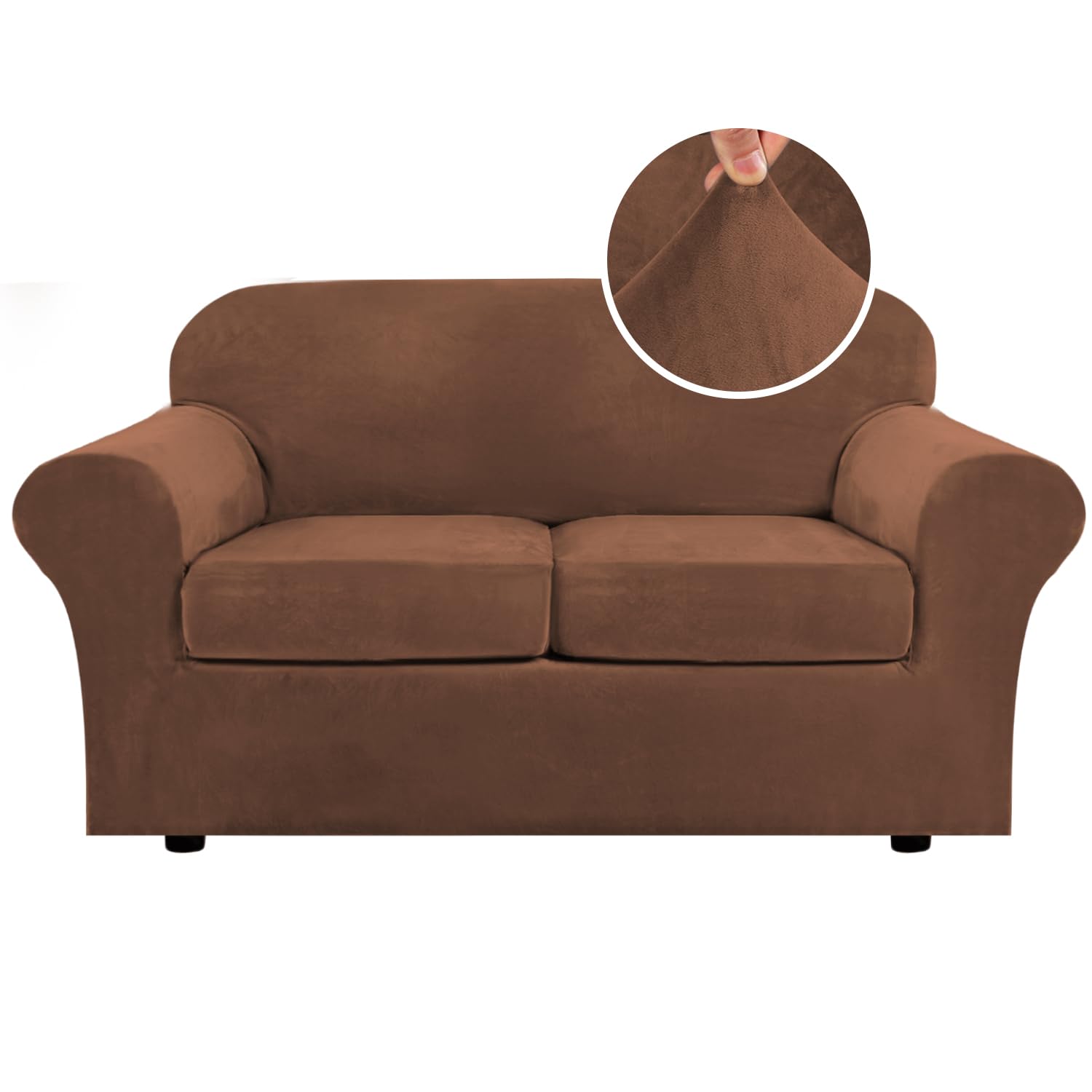 H.VERSAILTEX Real Velvet Plush 3 Piece Stretch Sofa Covers Couch Covers for 2 Cushion Couch Loveseat Covers Width Up to 72 Inch 