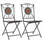 vidaXL Folding Bistro Chairs - Mosaic Outdoor Seat Set - Orange/Gray Ceramic - Patio/Garden