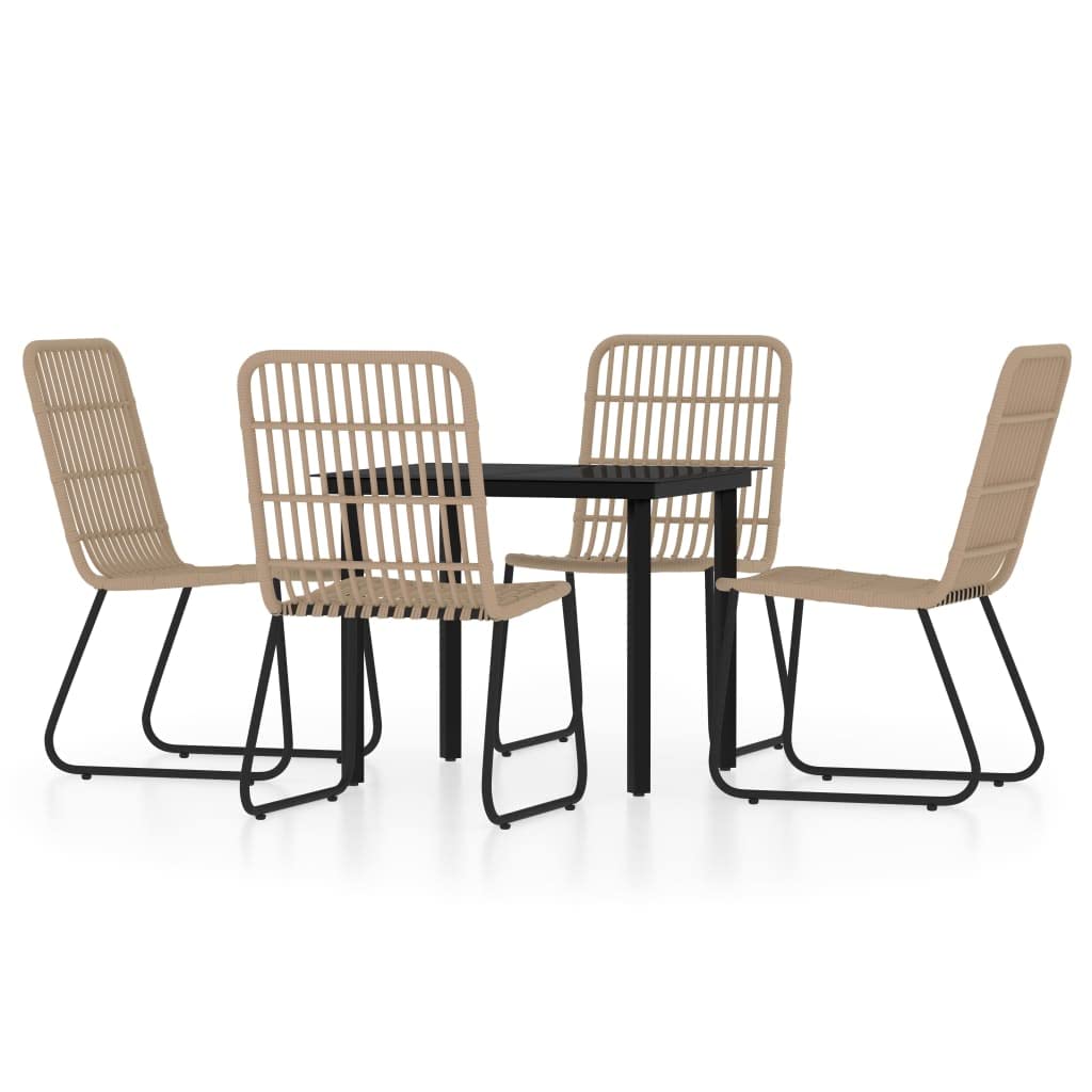 vidaXL 5 Piece Outdoor Patio Dining Set in Oak and Black - Durable Powder-Coated Steel and PE Rattan Garden Furniture with Glass Tabletop