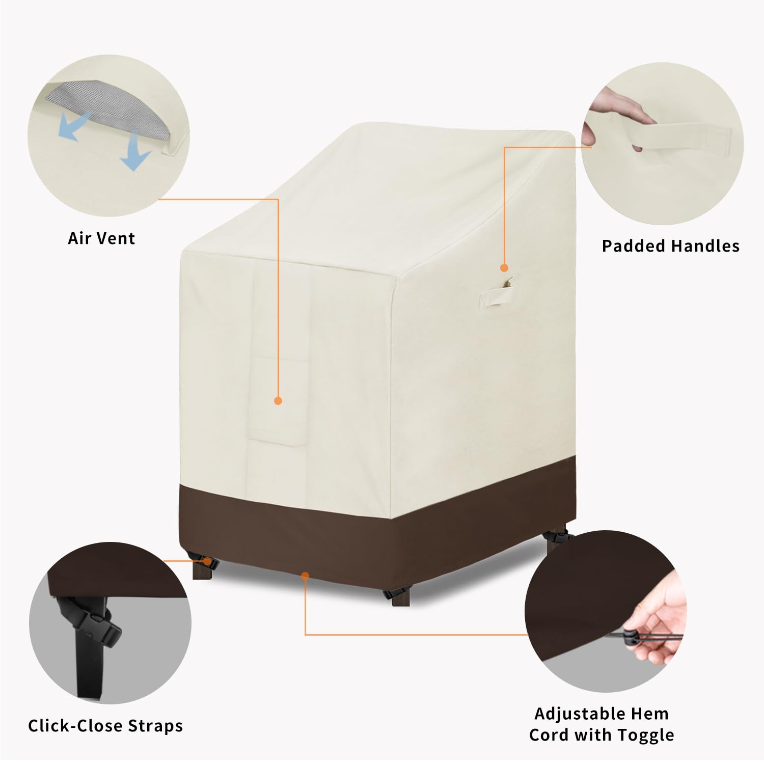 Easy-Going Heavy Duty Outdoor Stackable Chair Cover, Waterproof Patio Chair Cover, Windproof Outdoor Furniture Cover With Air Vent (1 Pack-28Wx36Dx47H Inch, Beige/Dark Brown)