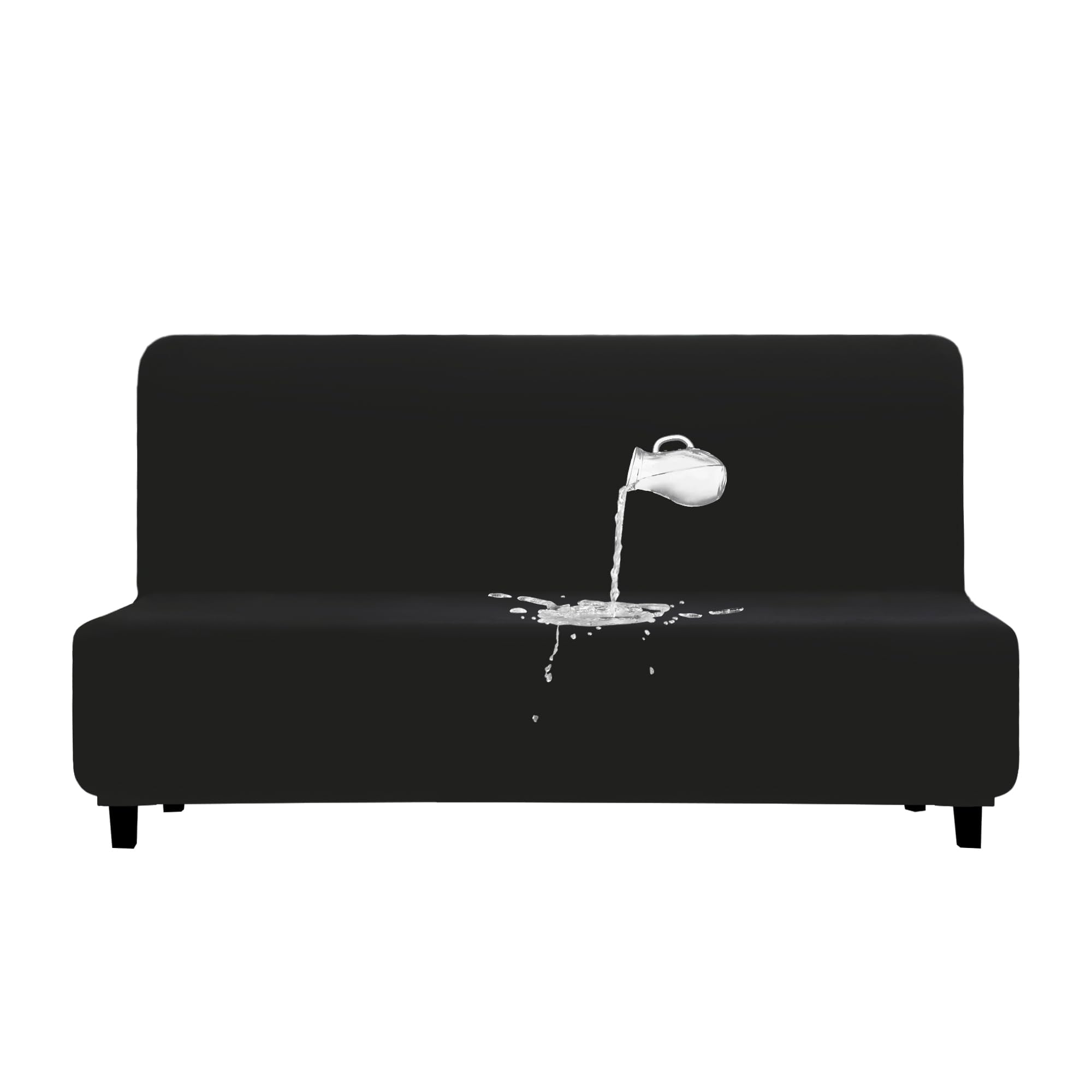 Purefit 100% Dual Waterproof Futon Cover, Waterproof Couch Cover For Futon - Stretch Non Slip Fleece Sofa Covers Washable, Leakproof Furniture Protector For Kids, Pets, Dog (Futon, Black)