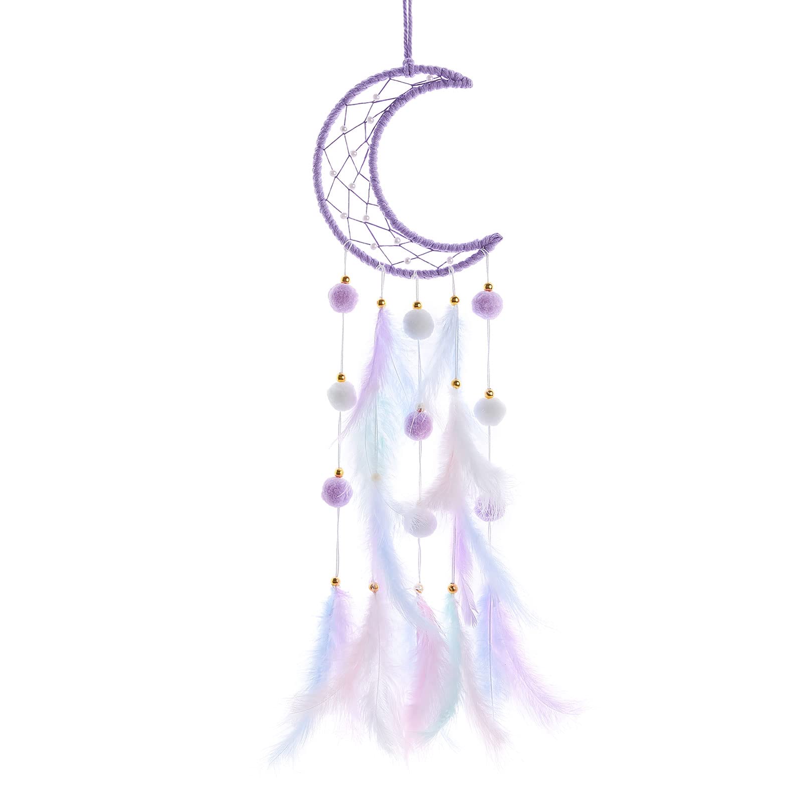 Pretty Jolly Purple Moon Kids Dream Catcher Wall Decor PomPom Feather Baby Dreamcatcher Handmade Children Dream Catcher Home D  
