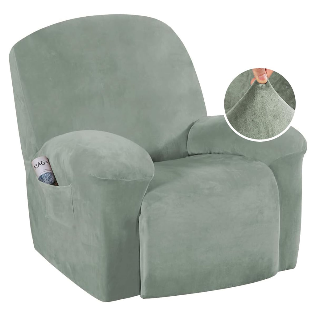 H.VERSAILTEX Recliner Chair Cover Velvet Plush 1-Piece for Large Recliner, Soft Thick Luxury Furniture Protector with Elastic Bo