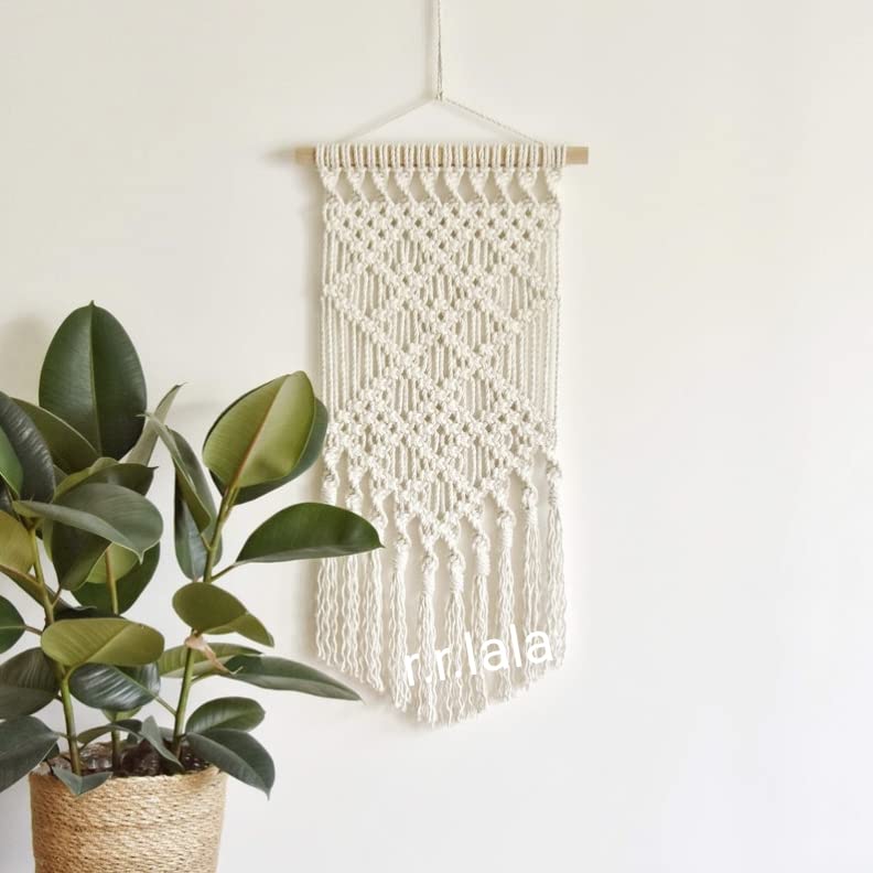 R.R.Lala Macrame Wall Hanging Decor Indoor Boho Wall Decor For Bedroom Wood Hanging Shelf Handmade Woven Cotton Rope Bohemian Ho