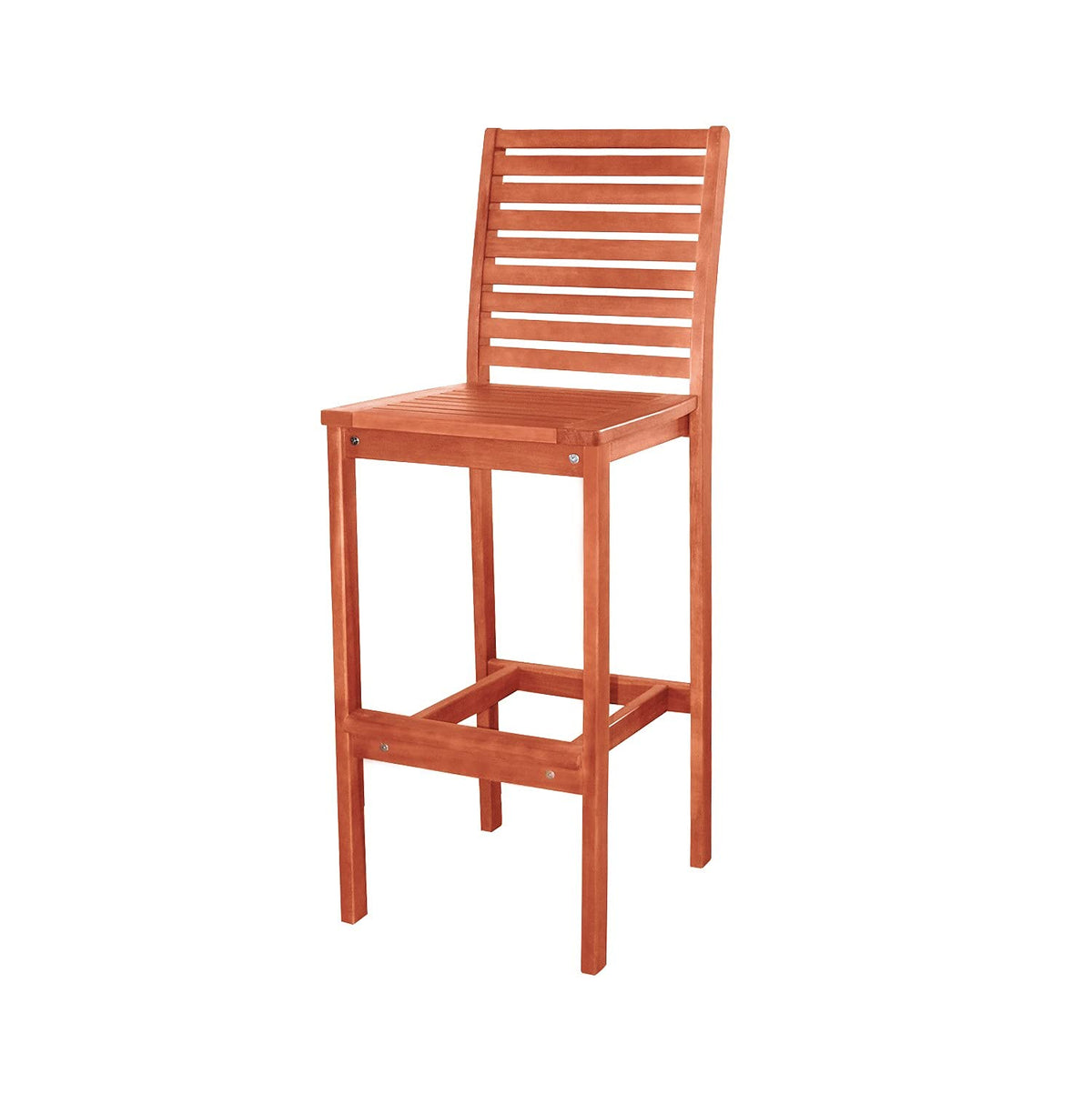 HomeRoots Tan Wood: Eucalyptus Brown Bar Chair with Horizontal Slats