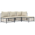 vidaXL 5-Piece Patio Lounge Set - Anthracite Poly Rattan Outdoor Furniture Set, Includes Cushions and Coffee Table, Durable and 