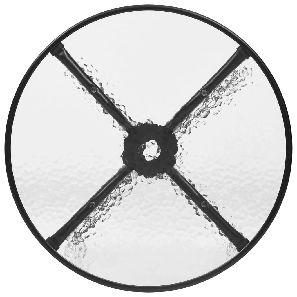 vidaXL 3-Piece Patio Dining Set in Black - Stackable Armchairs with Plastic Rattan Seats - Steel Frame with Thick Tempered Glass Tabletop