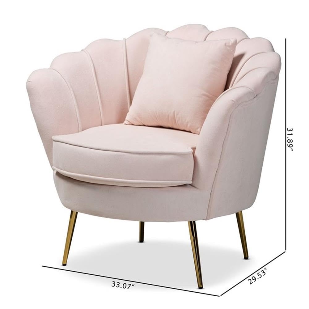 Baxton Studio Garson Glam and Luxe Blush Pink Velvet Fabric Upholstered and Gold Metal Finished Accent Chair