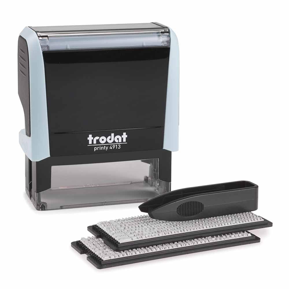 Trodat Printy 4913 Self Inking Pastel Blue Diy Stamp Kit With Black Ink - 5 Lines, Impression Size: 7/8    X 2-3/8    Inch
