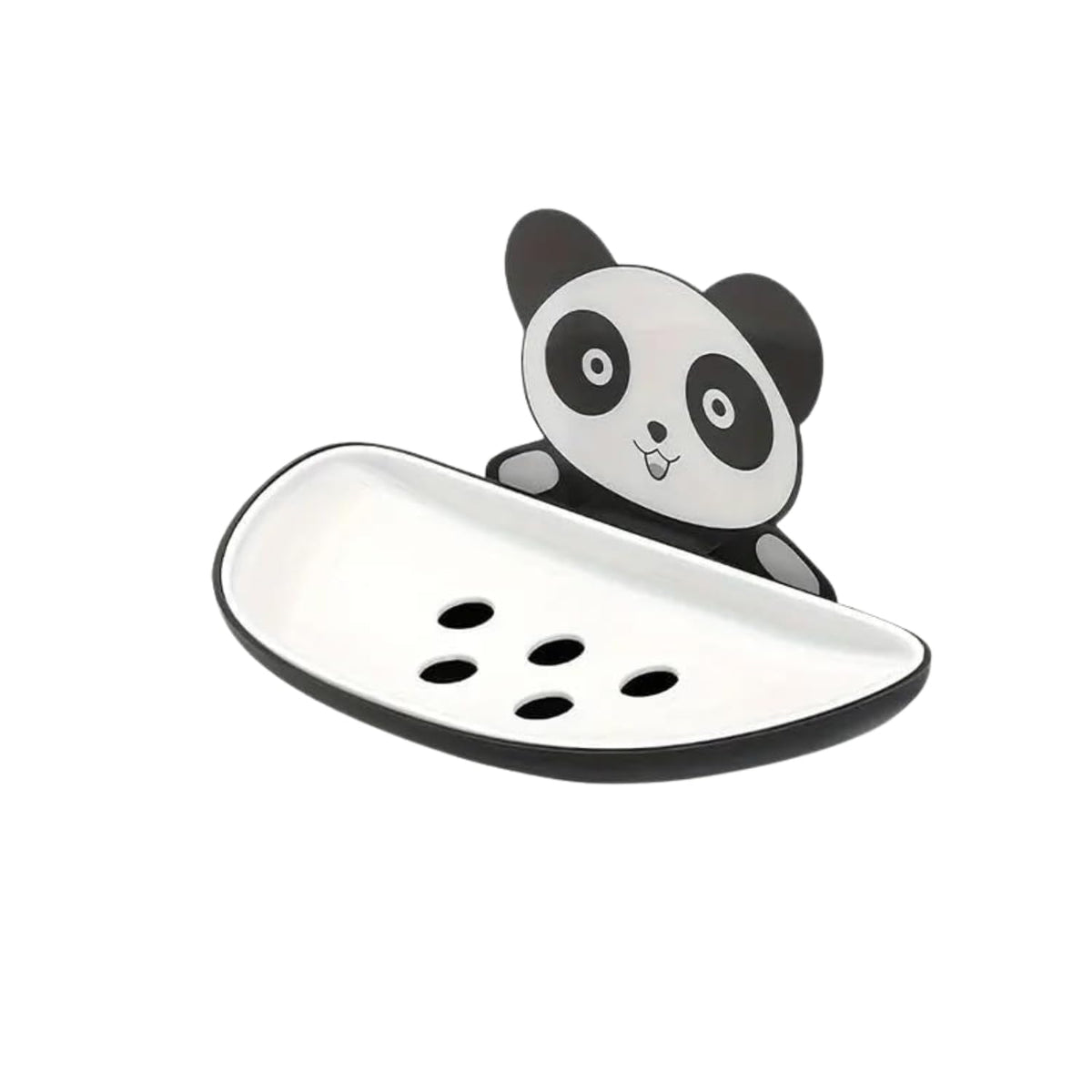Panda Soap Dish Holder Pack of 1,Self (Adhesive Striker) WallMounted Bathroom Organiser with Drainage Holes, 16.2 x 11.2 cm, So