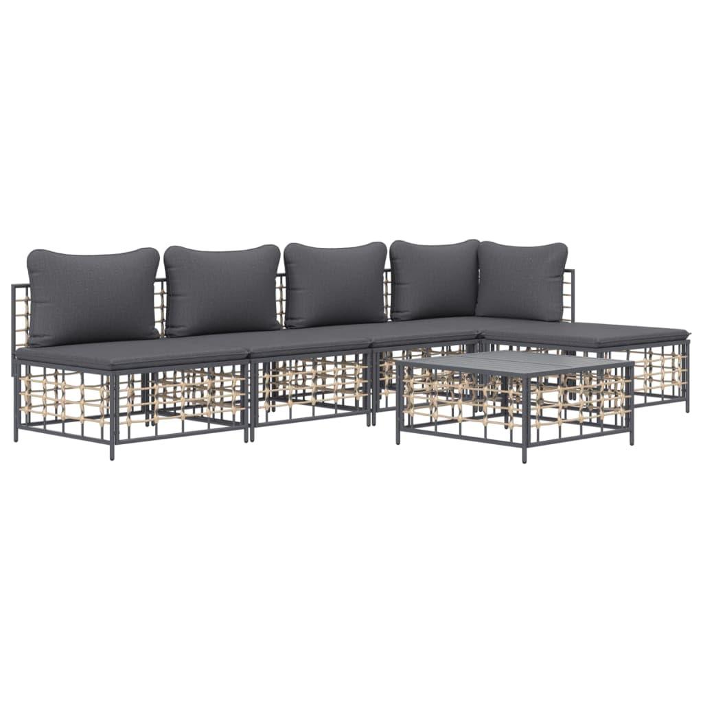 vidaXL 4-Piece Outdoor Patio Lounge Set in Anthracite - Modular Sofas with Thick Cushions, Durable Poly Rattan Frame for Garden/