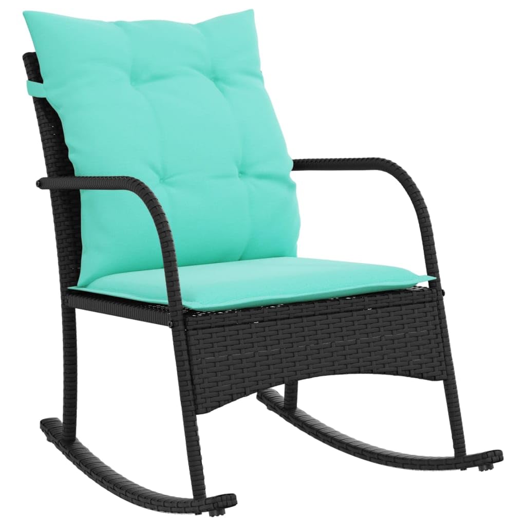 vidaXL Patio Rocking Chair - Black PE Rattan, Powder-Coated Steel Frame, Thick Padded Cushions, Weather-Resistant - Outdoor Seating for Garden, Patio, Deck