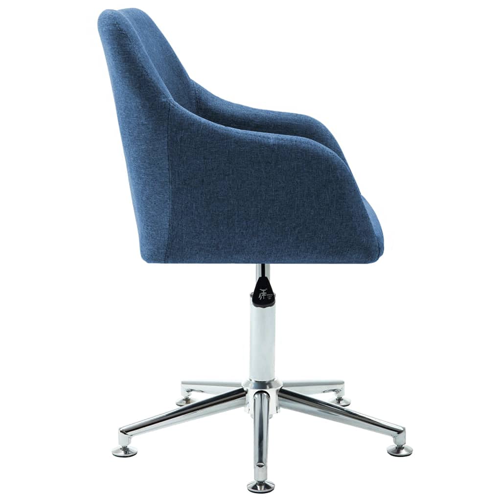 vidaXL 360-Degree Swivel Dining Chair in Blue Fabric, Ergonomically-Designed Upholstered Seat, Adjustable Height, Steel Legs, for Dining Room, Living Room, Office