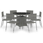 vidaXL Patio Dining Set 7 Piece Garden Outdoor Yard Terrace Balcony Backyard Table and Chair Seat Seating Furniture Poly Rattan Anthracite and Gray