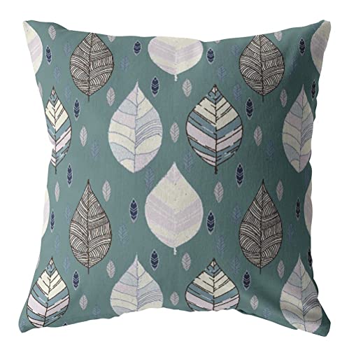 HomeRoots Muted Green 20â€ Pine Green Leaves Suede Decorative Throw Pillow