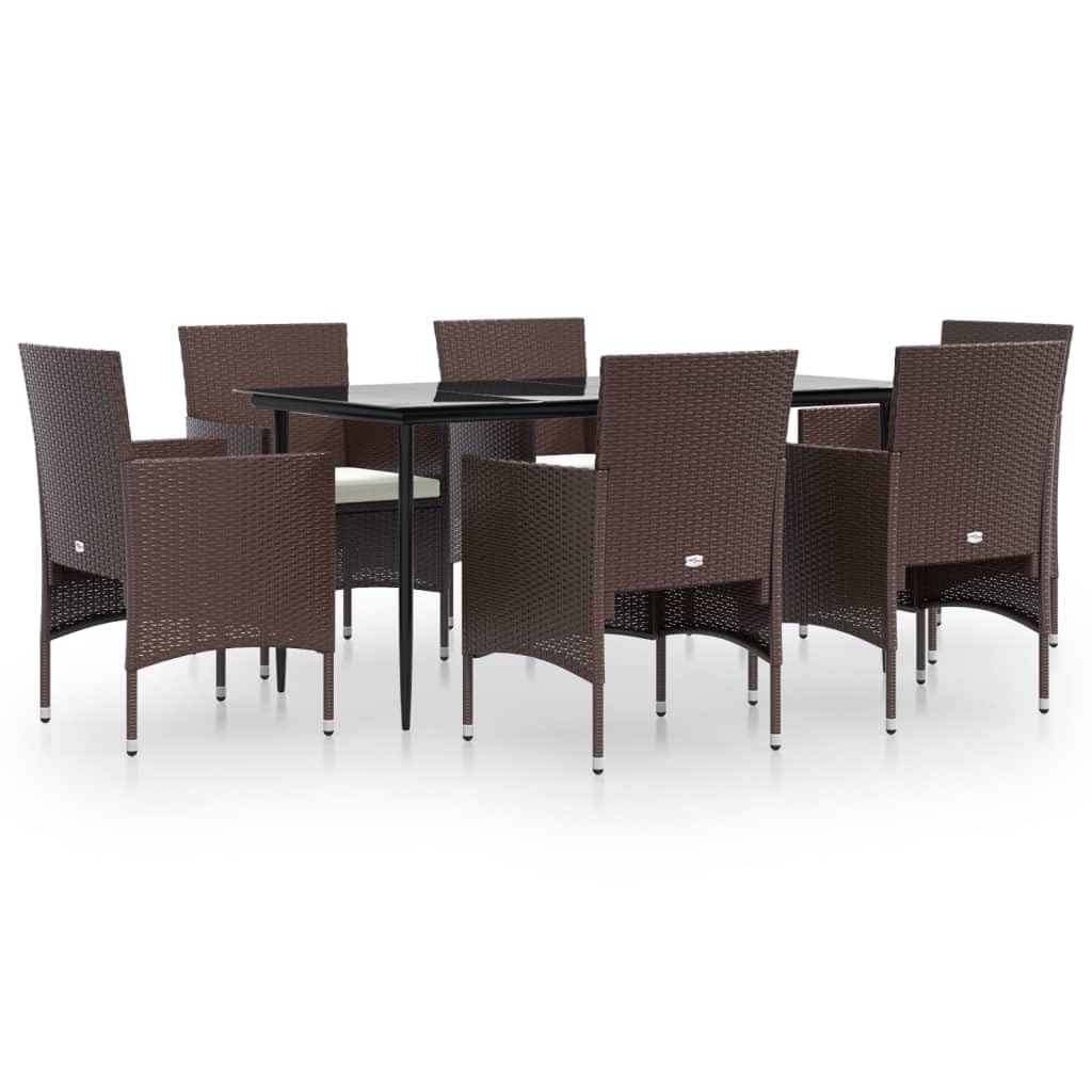 vidaXL 5-Piece Patio Dining Set - Outdoor PE Rattan Chairs and Table with Cushions and Tempered Glass Tabletop - Perfect for Patio, Deck, Poolside or Balcony - Brown and Black