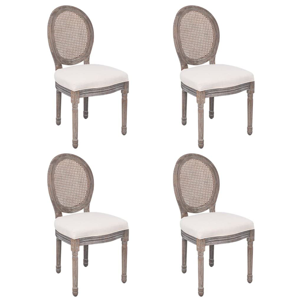 vidaXL Dining Chairs 4 Pcs, Dining Side Chair with Rattan Back, Upholstered Fabric Accent Chair for Home Kitchen Living Room, Cream Fabric