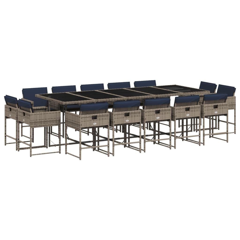 vidaXL Patio Dining Set with Cushions 15pc Gray Poly Rattan - Garden Table & Foldable Chairs w/Removable Covers, Tempered Glass Outdoor Patio Furniture Product Subtitle 50: All-Weather Rattan ...