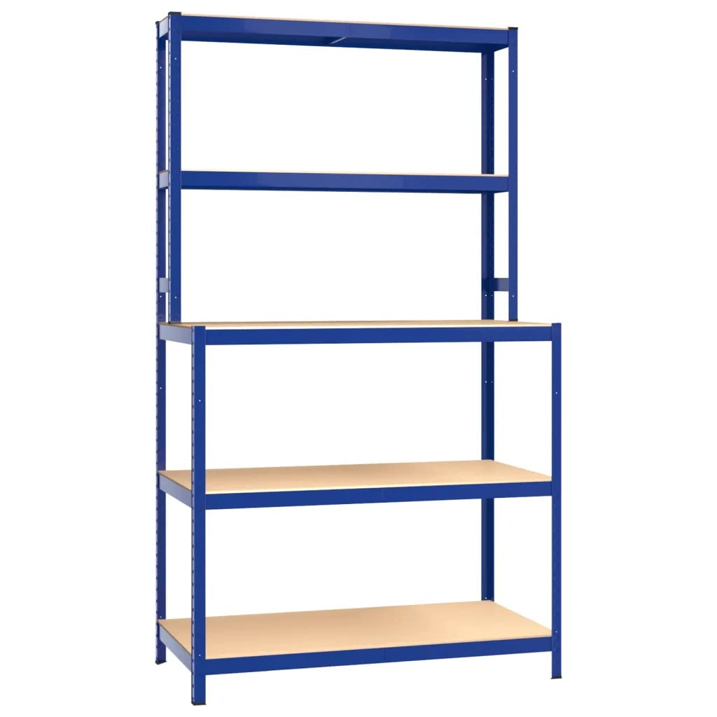 Vidaxl 5-Layer Work Table With Shelves Blue Steel&Engineered Wood