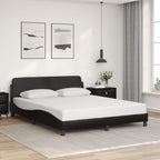 vidaXL Black Double Bed Frame with Headboard - 59.8x79.9 Faux Leather Sturdy Legs Waved Design Elegant Bedroom Furniture