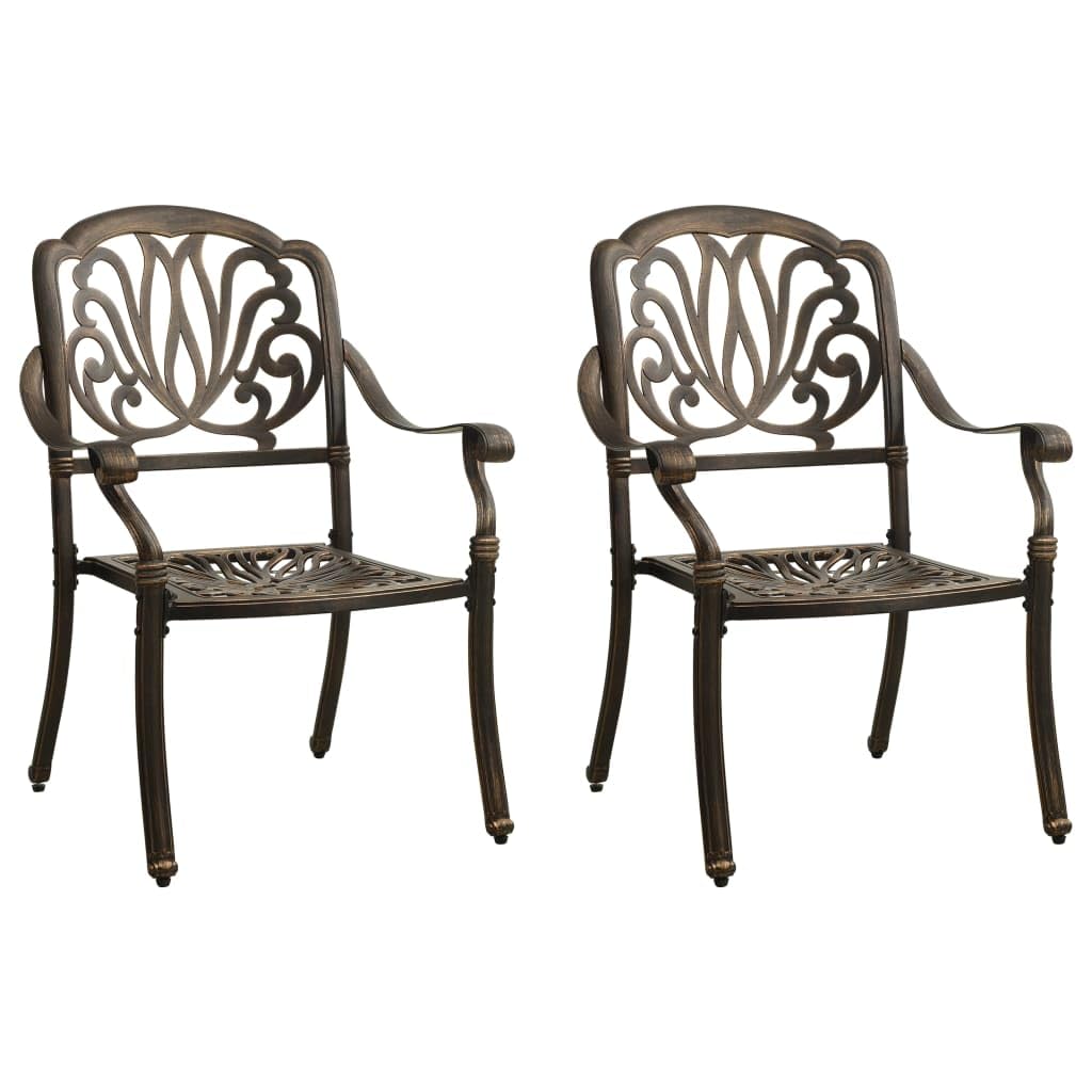 vidaXL Patio Chairs Set – 2 pcs Cast Aluminum Outdoor Furniture, Weather-Resistant and Rust-Resistant, with Elegant Seat and Back Patterns, in a Stunning Bronze Color, Perfect for Gardens and Patios