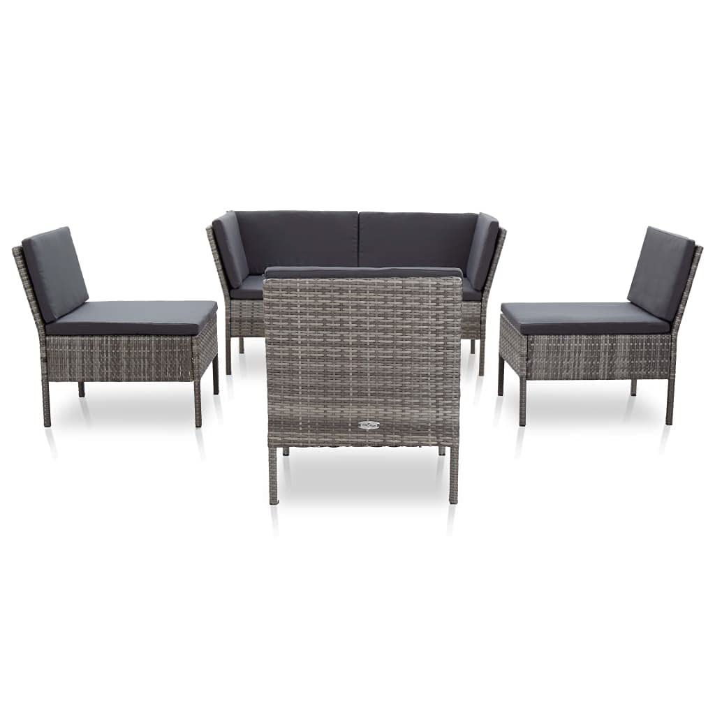 vidaXL 6 Piece Garden Lounge Set with Cushions Poly Rattan Gray
