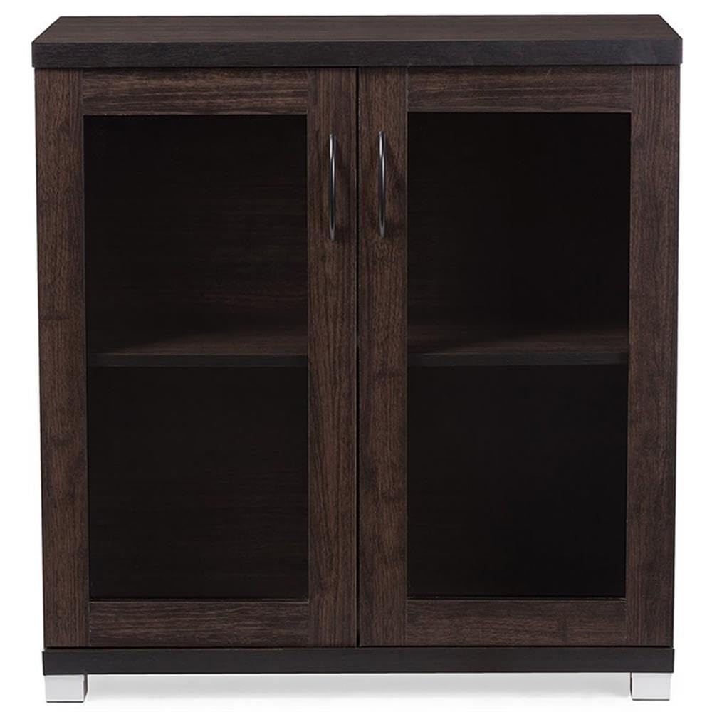 Baxton Studio Wholesale Interiors Zentra Sideboard Storage Cabinet with Glass Doors, Dark Brown