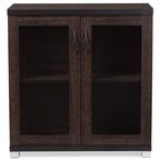 Baxton Studio Wholesale Interiors Zentra Sideboard Storage Cabinet with Glass Doors, Dark Brown
